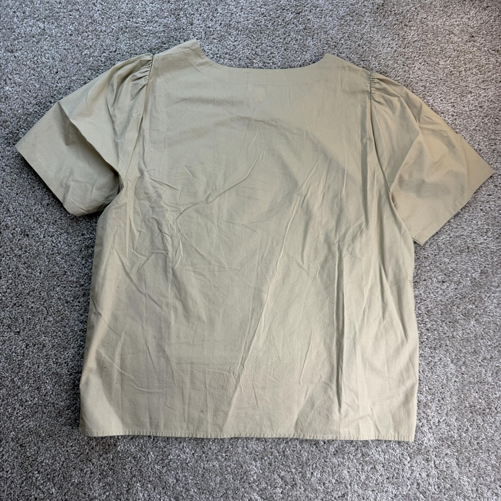 J.CREW Blouse Womens M Beige Short Sleeve Button Shoulder Cotton Stretch Top - Picture 5 of 8